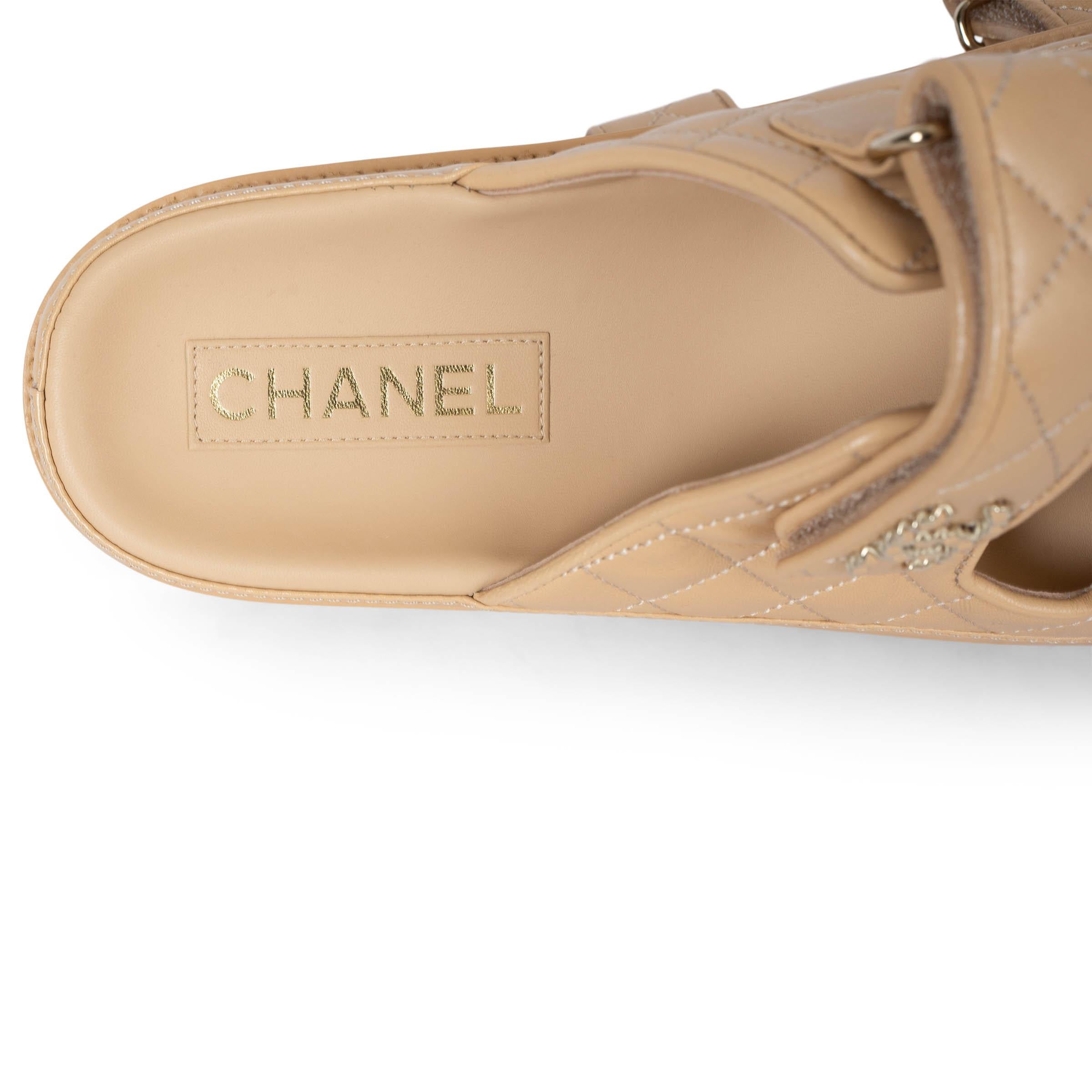 CHANEL beige leather 2024 24P DAD SLIDE Sandals Shoes 41 fit 40.5 For Sale 2