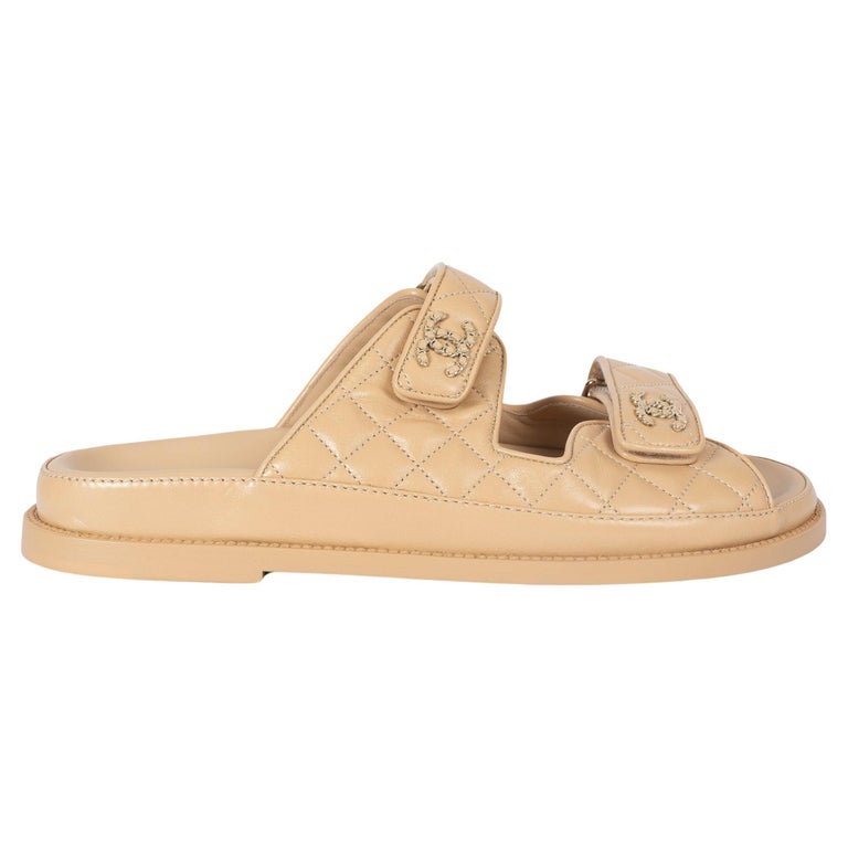 Chanel Dad Sandals Chanel Mens Slides CHANEL Beige Leather 2024