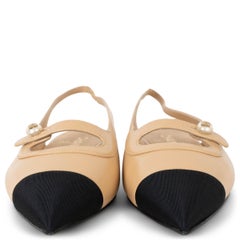 CHANEL beige leather 24A MANCHESTER Slingback Flats Shoes 37