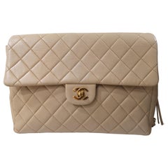 Retro Chanel beige leather backpack