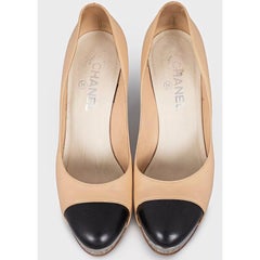 Chanel Beige Leather Block Heel Pumps - Size 39.5