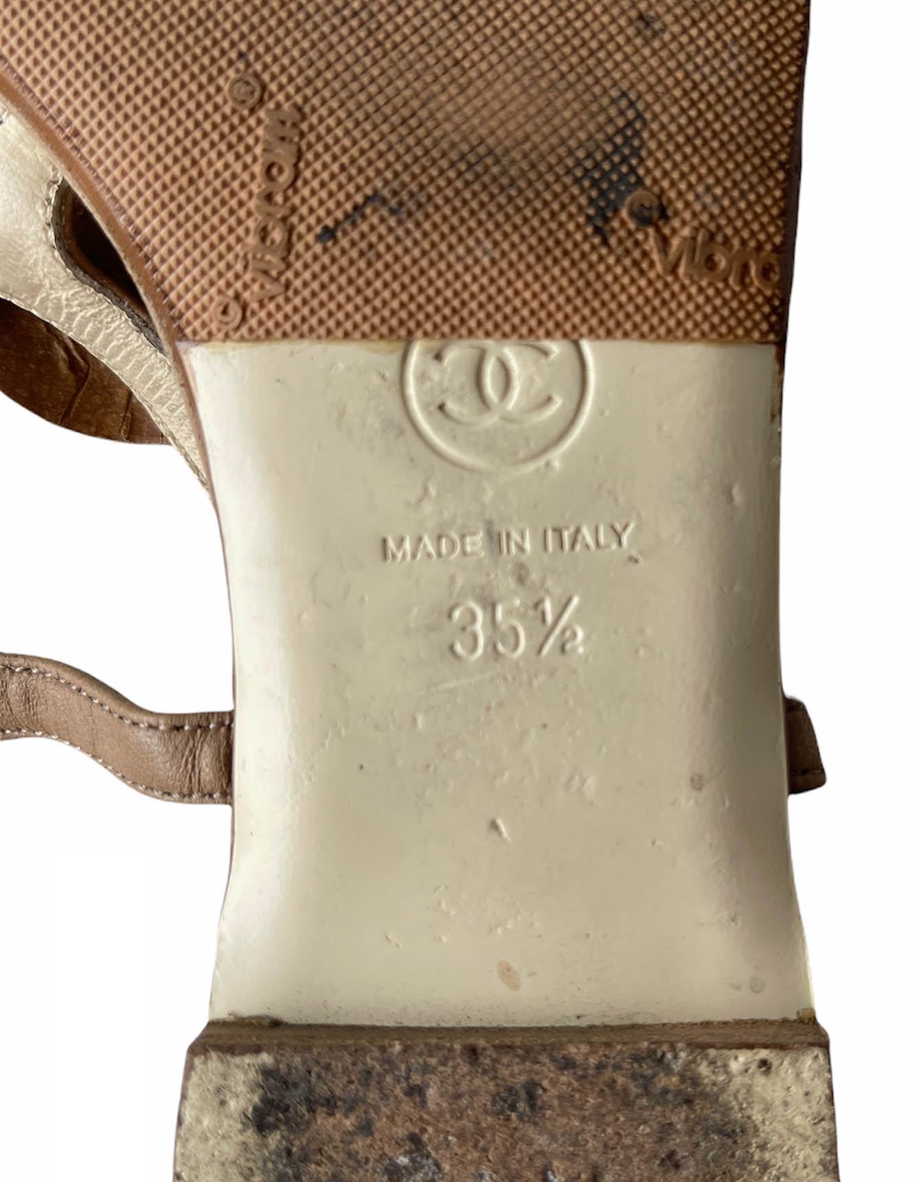 Chanel Beige Leather Camelia CC Thong Sandals sz 35.5 6