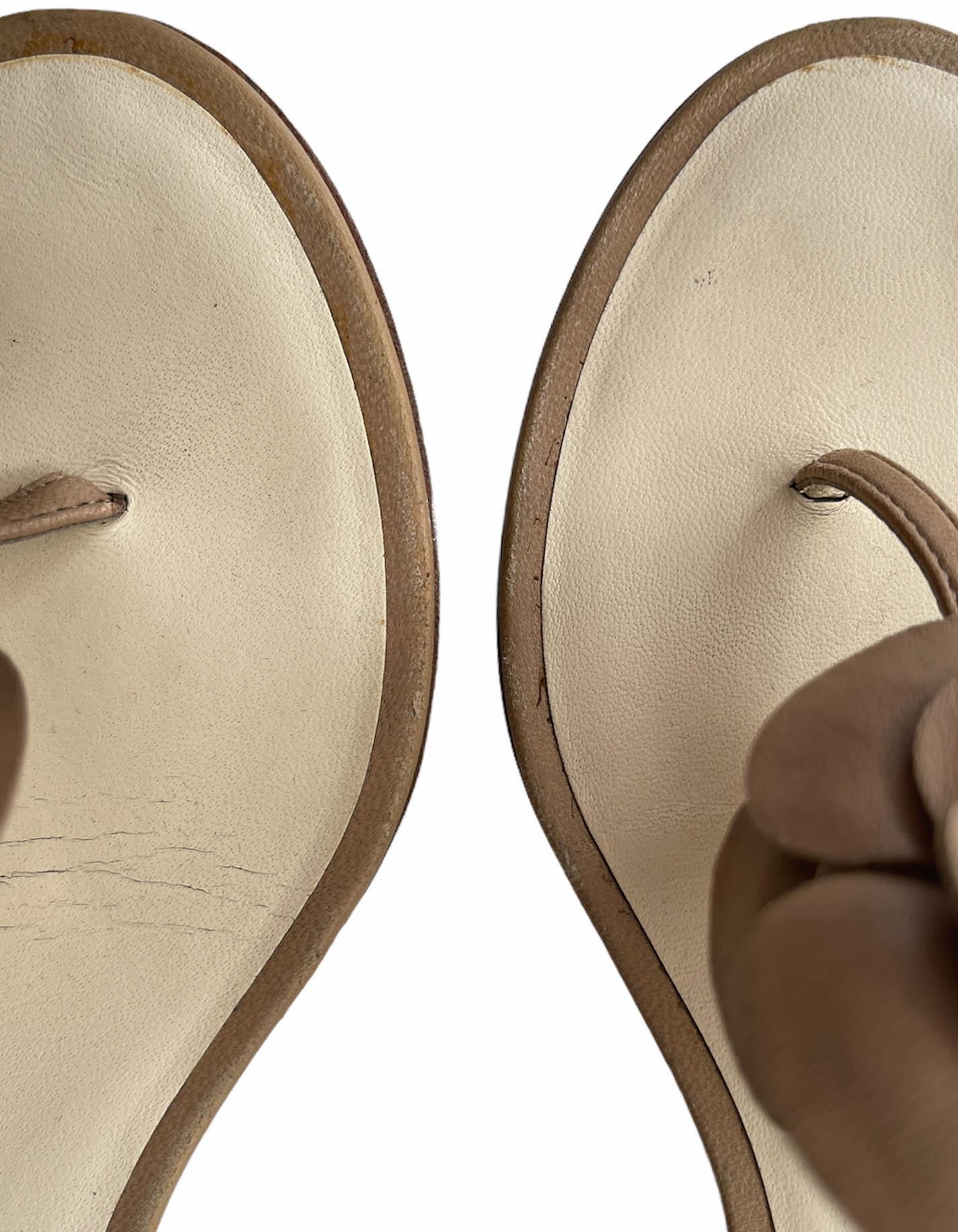 Chanel Beige Leather Camelia CC Thong Sandals sz 35.5 3