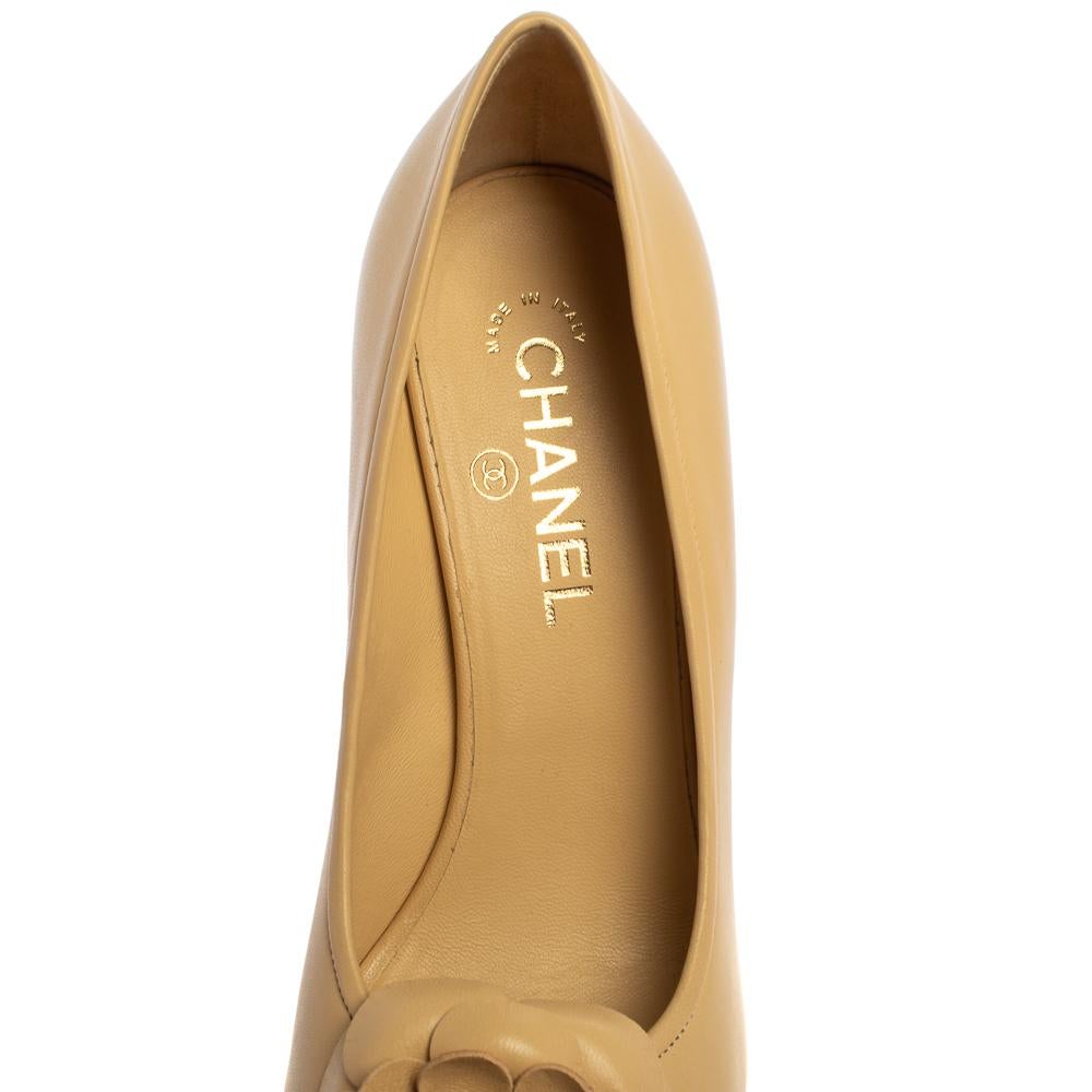 Chanel Beige Leather Camellia CC Open Toe Pumps Size 40 2