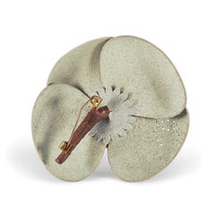 Chanel Beige Leather Camellia Flower Pin