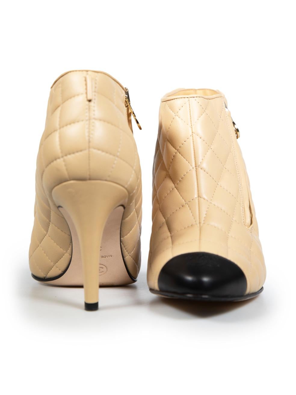 Orange Chanel Beige Leather Cap-Toe Quilted Boots Size IT 39