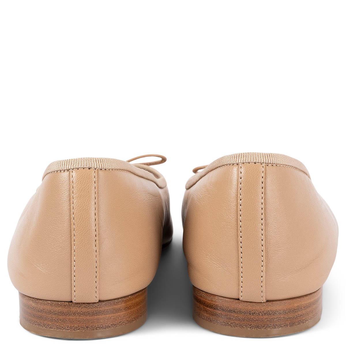 Women's CHANEL beige leather CC Ballet Flats Shoes 38.5 fit 38