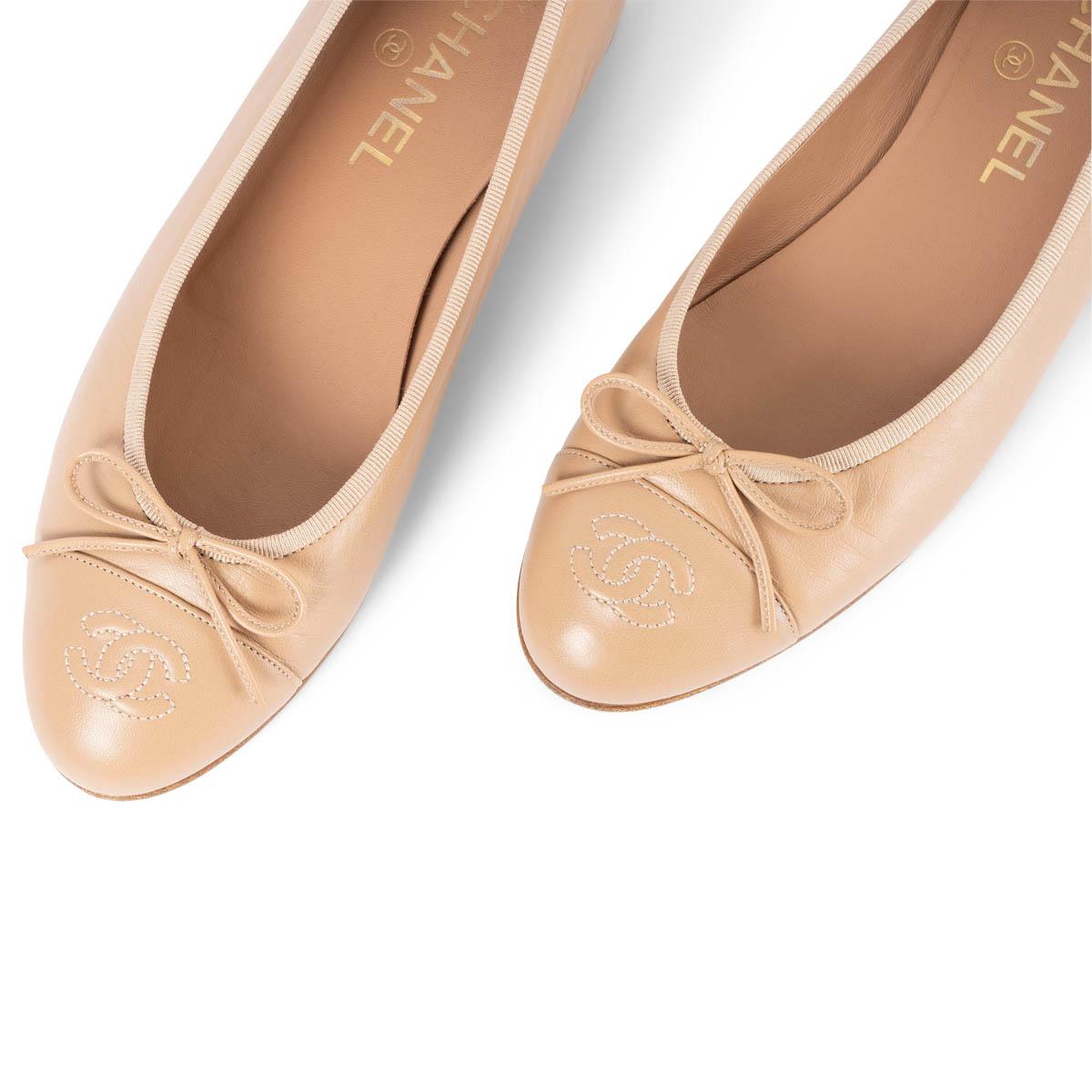 CHANEL beige leather CC Ballet Flats Shoes 38.5 fit 38 3
