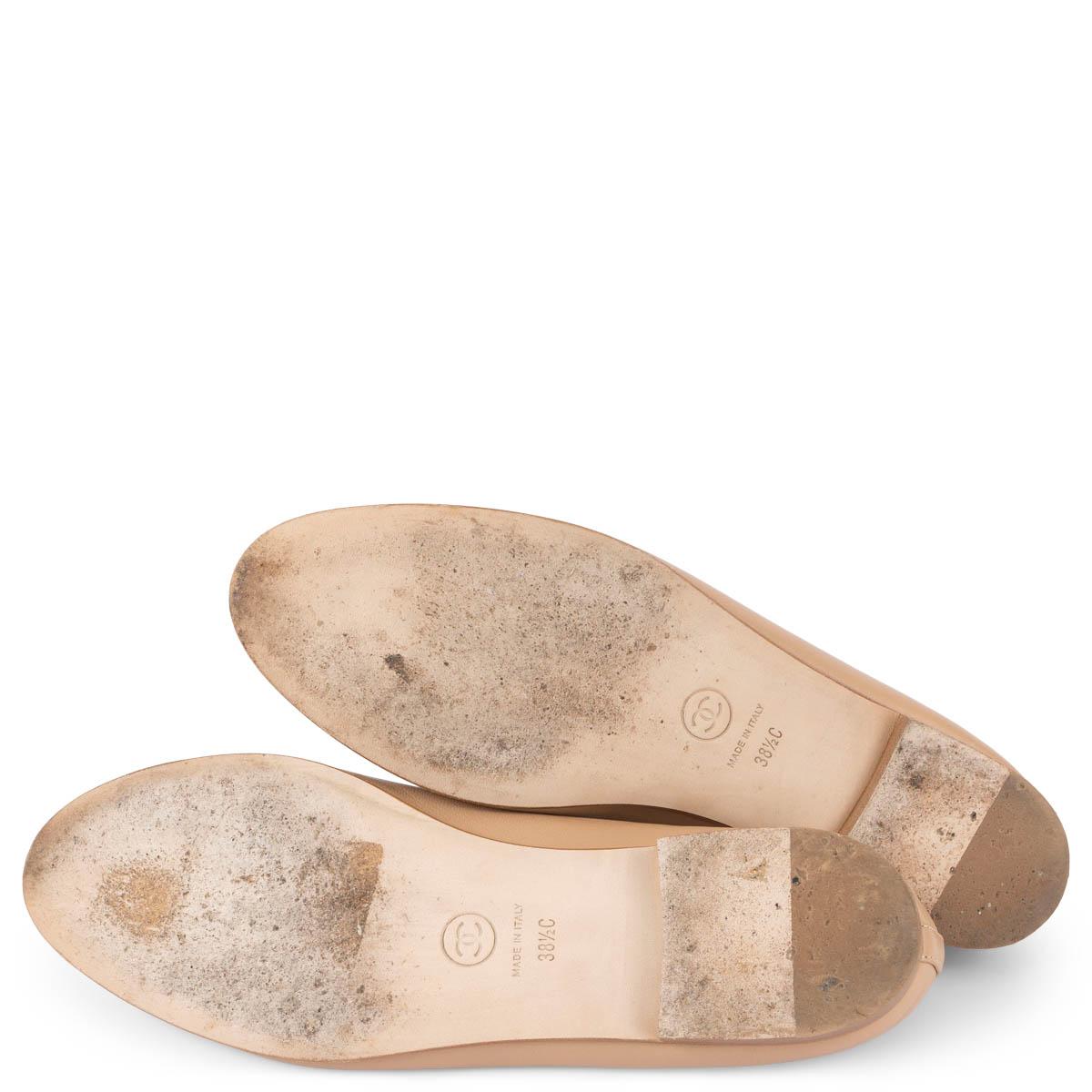 CHANEL beige leather CC Ballet Flats Shoes 38.5 fit 38 4