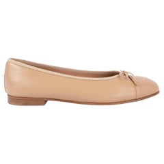 CHANEL cuir beige CC Ballet Flats Shoes 38.5 fit 38