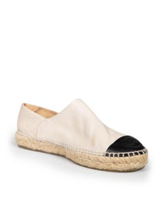Chanel Beige Leather CC Cap Toe Espadrilles Flats Size IT 38