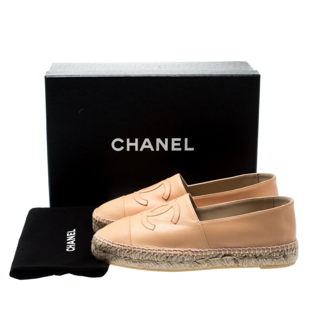 Chanel Beige Leather CC Espadrilles Size 39 4