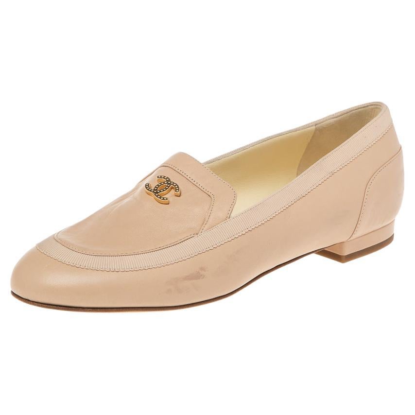 Chanel Beige Leather CC Loafer Size 36