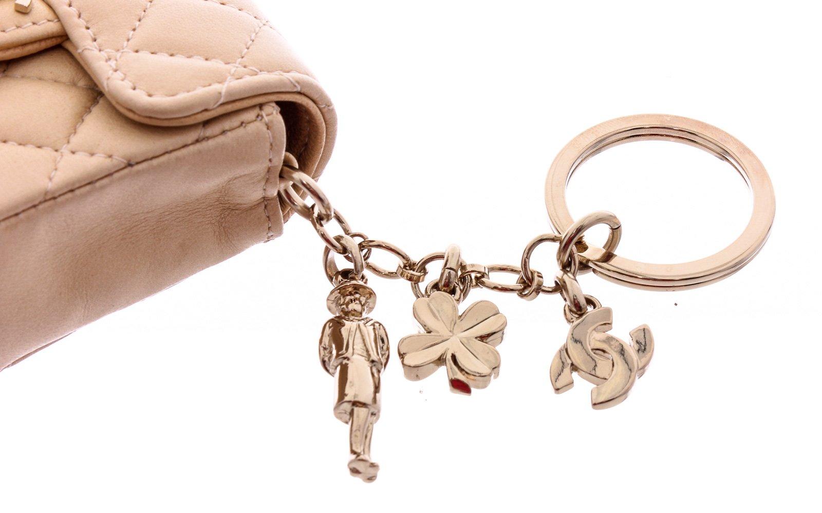 Chanel Beige Leather CC Mademoiselle Mini Flap Charm Key Ring In Good Condition In Irvine, CA