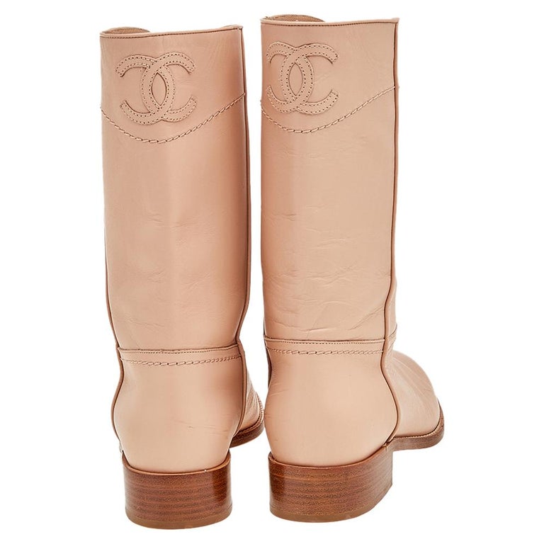 Chanel Beige Leather CC Mid Length Boots Size 39 at 1stDibs
