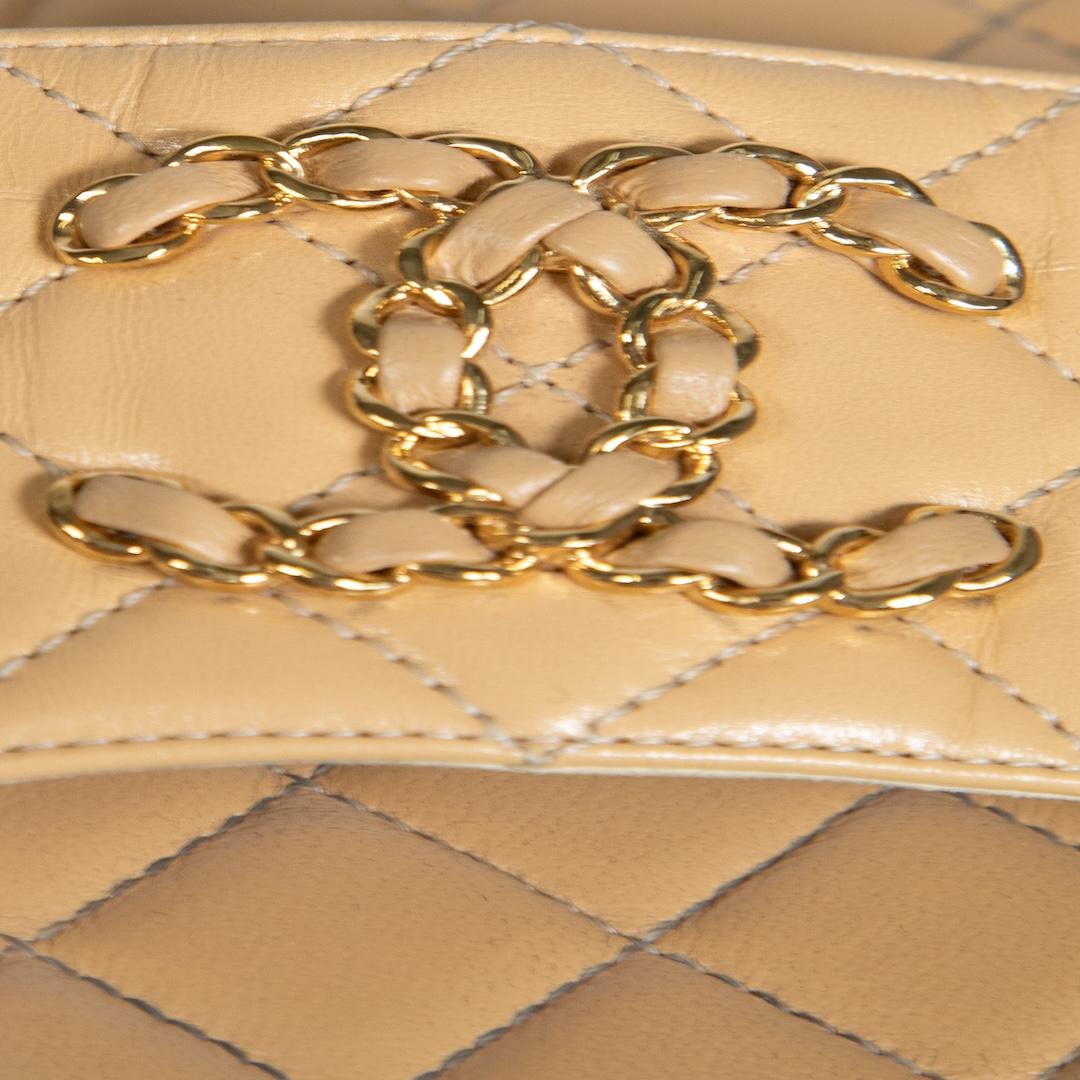 Women's Chanel Beige Leather CC Quilted Sandals Size IT 38