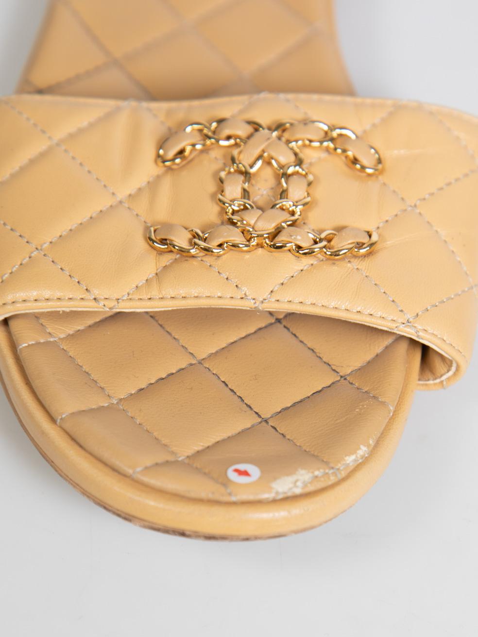 Chanel Beige Leather CC Quilted Sandals Size IT 38 1