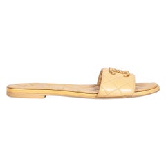 Chanel Beige Leather CC Quilted Sandals Size IT 38