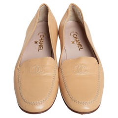 Chanel Beige Leather CC Slip on Loafers Size 41