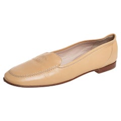 Chanel Beige Leather CC Slip on Loafers Size 41