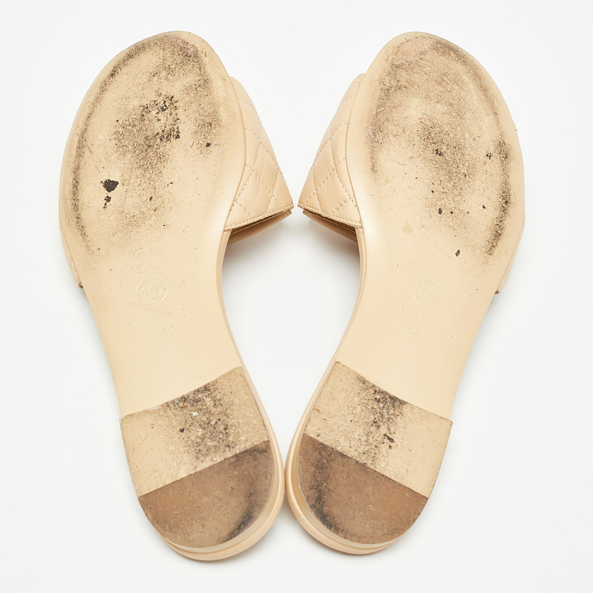 Chanel Beige Leather CC Turnlock Flat Slide Size 40 2