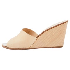 Chanel Beige Leather CC Wedges Slide Sandals Size 39