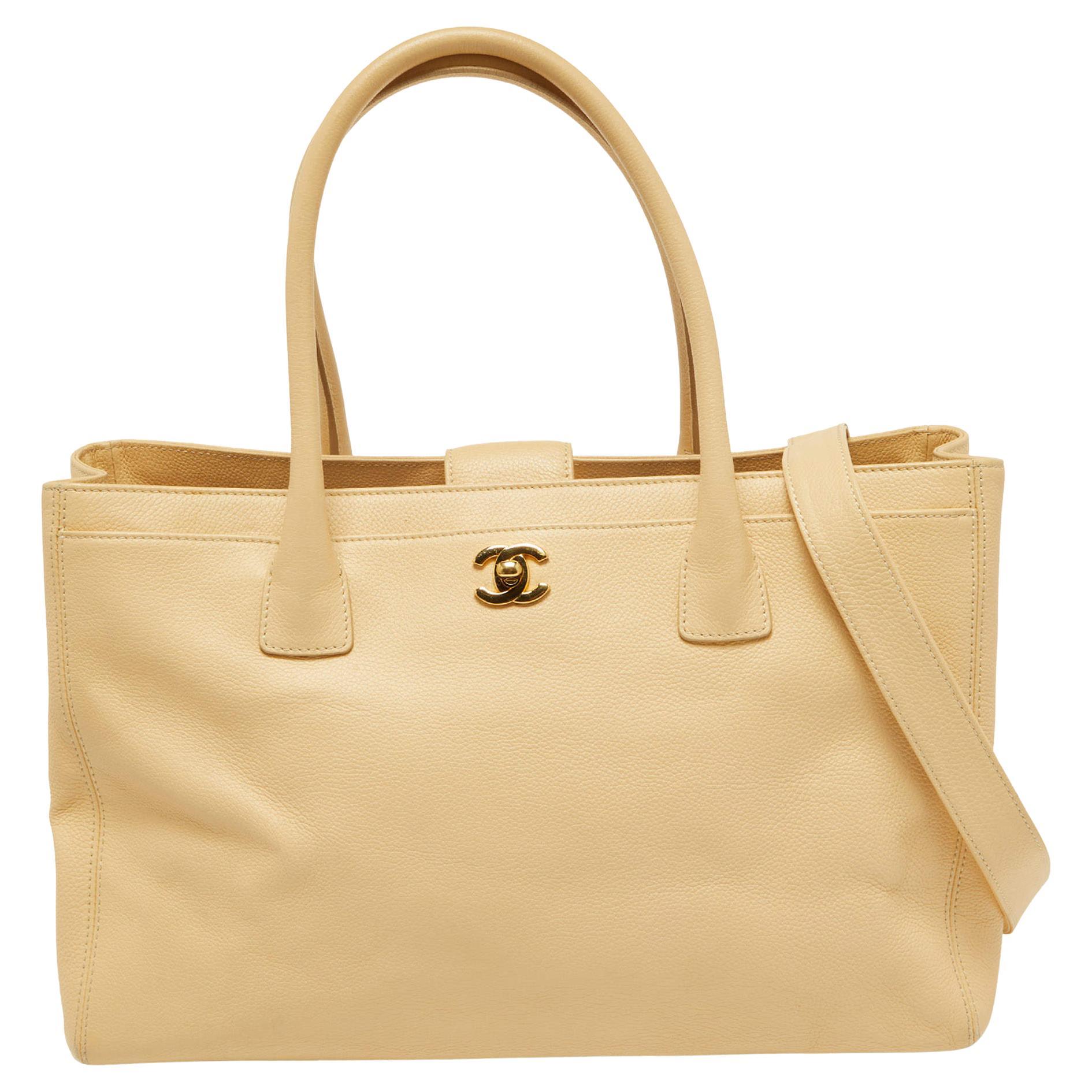 Chanel Beige Leather Cerf Shopper Tote For Sale at 1stDibs