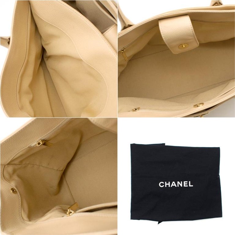 Chanel Beige Leather Cerf Tote Bag 35cm