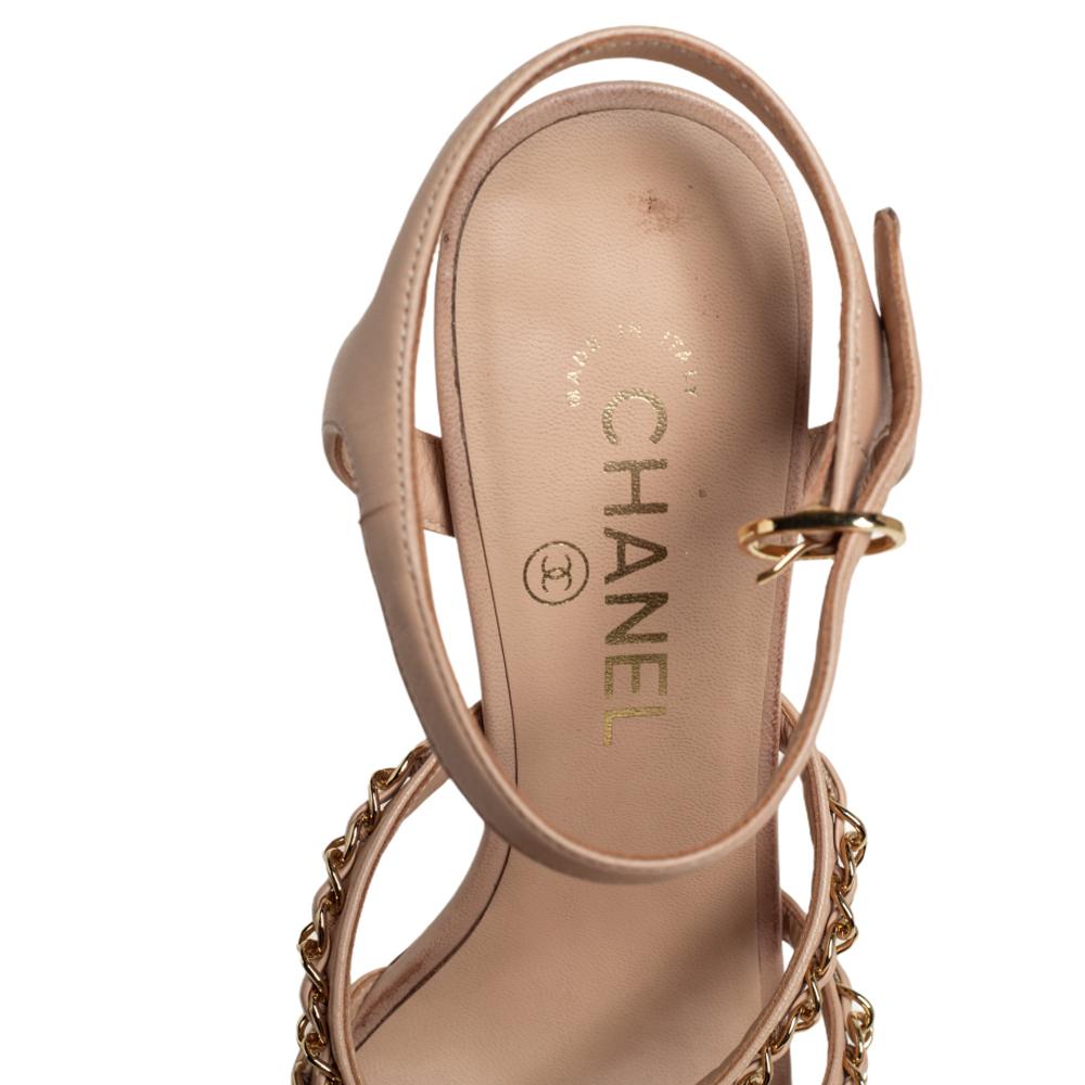 Chanel Beige Leder Kette Detail Knöchelriemen Sandalen Größe 38 2