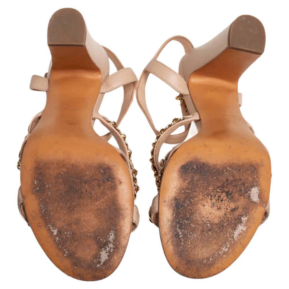 Chanel Beige Leder Kette Detail Knöchelriemen Sandalen Größe 38 3
