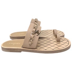 Chanel Beige Leather Chain Detail CC  Flat Sandals 2020