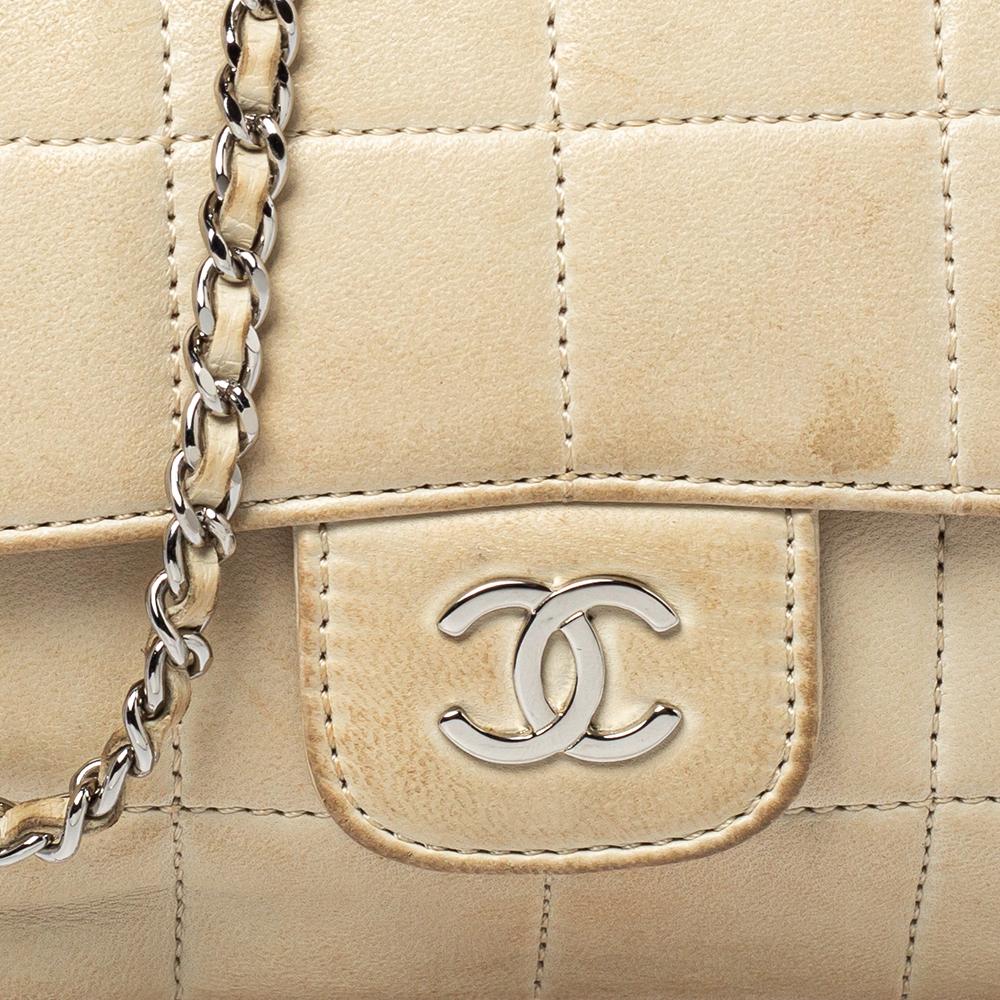 Chanel Beige Leather Chocolate Bar Camellia Mini Flap Bag 4