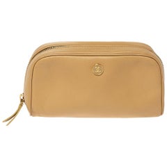 Chanel Beige Leather Cosmetic Zip Pouch