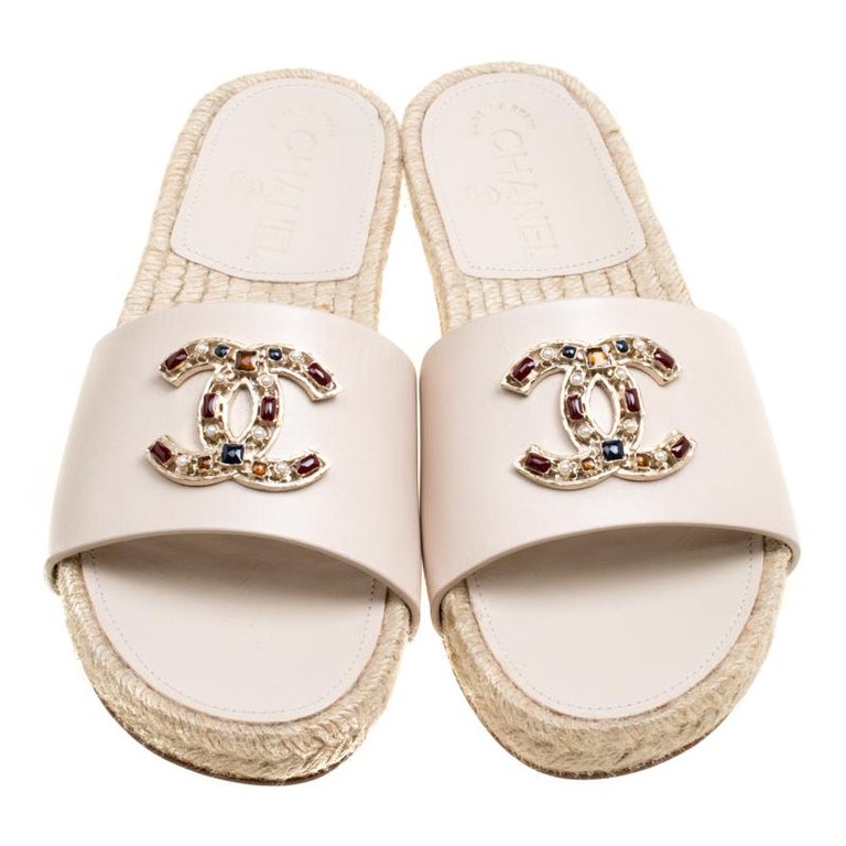 chanel tan slides