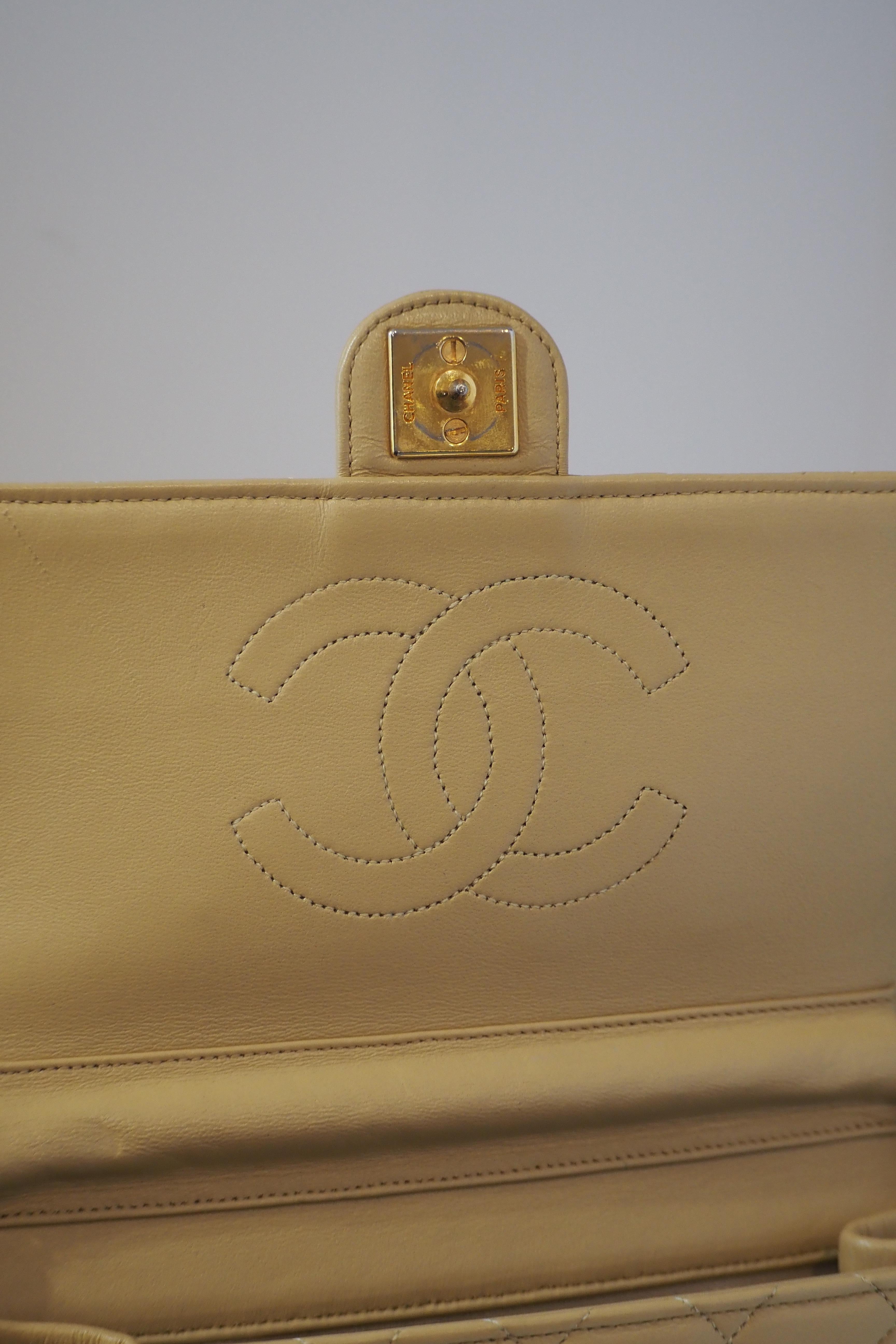 Chanel beige leather gold hardware shoulder handle bag 12