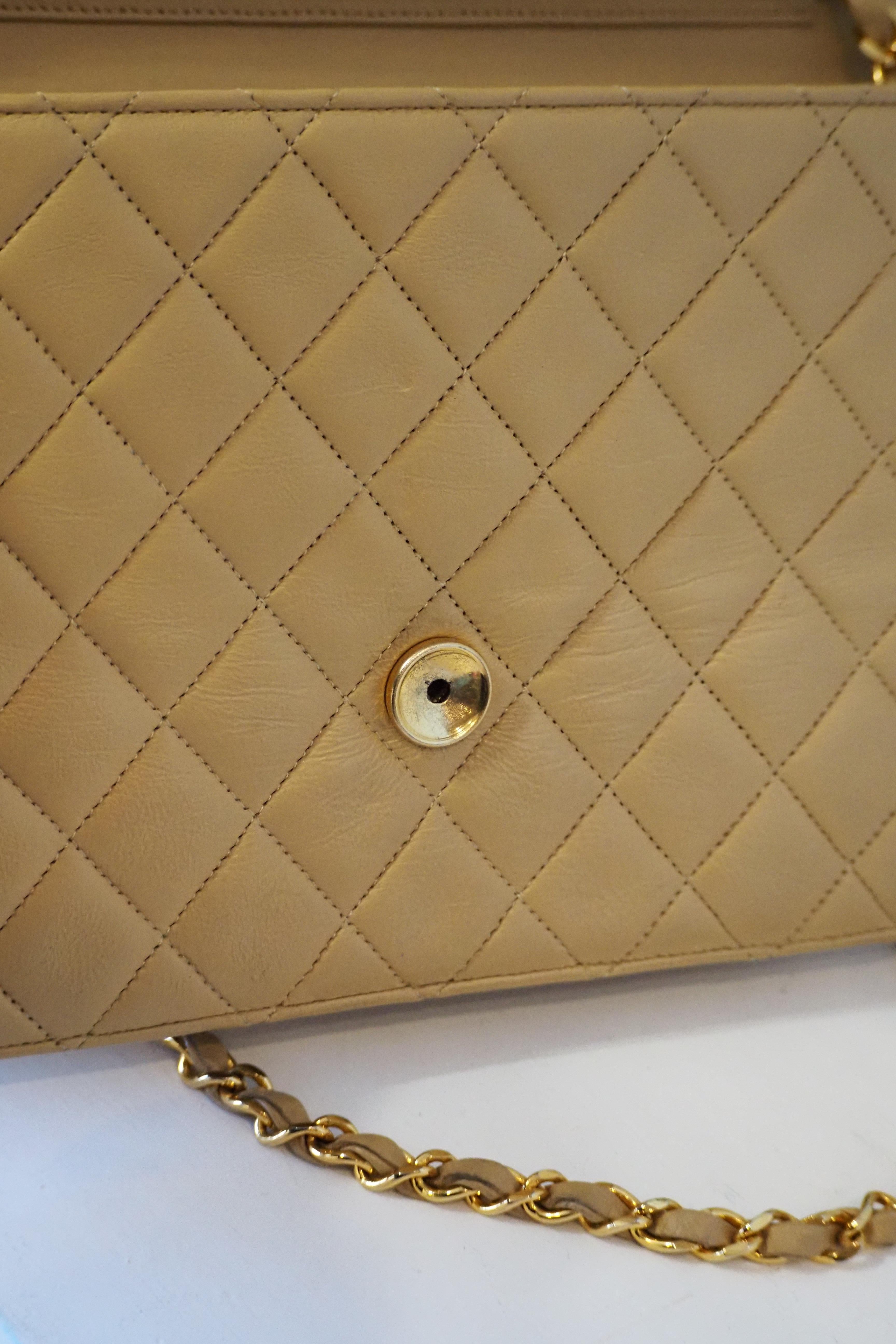 Chanel beige leather gold hardware shoulder handle bag 13