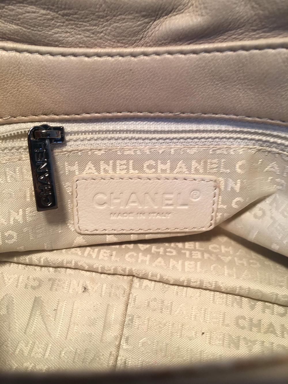 Chanel Beige Leather Chain Stitch Classic Flap Shoulder Bag 6
