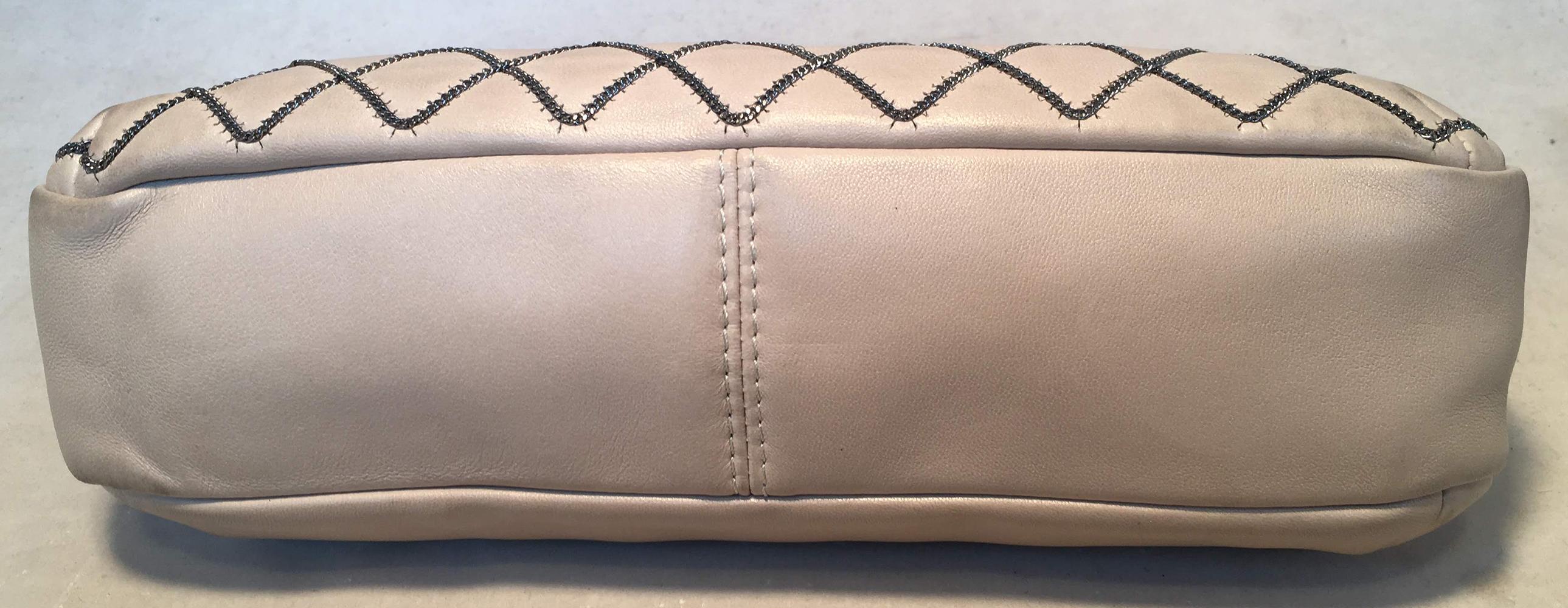 Women's Chanel Beige Leather Chain Stitch Classic Flap Shoulder Bag