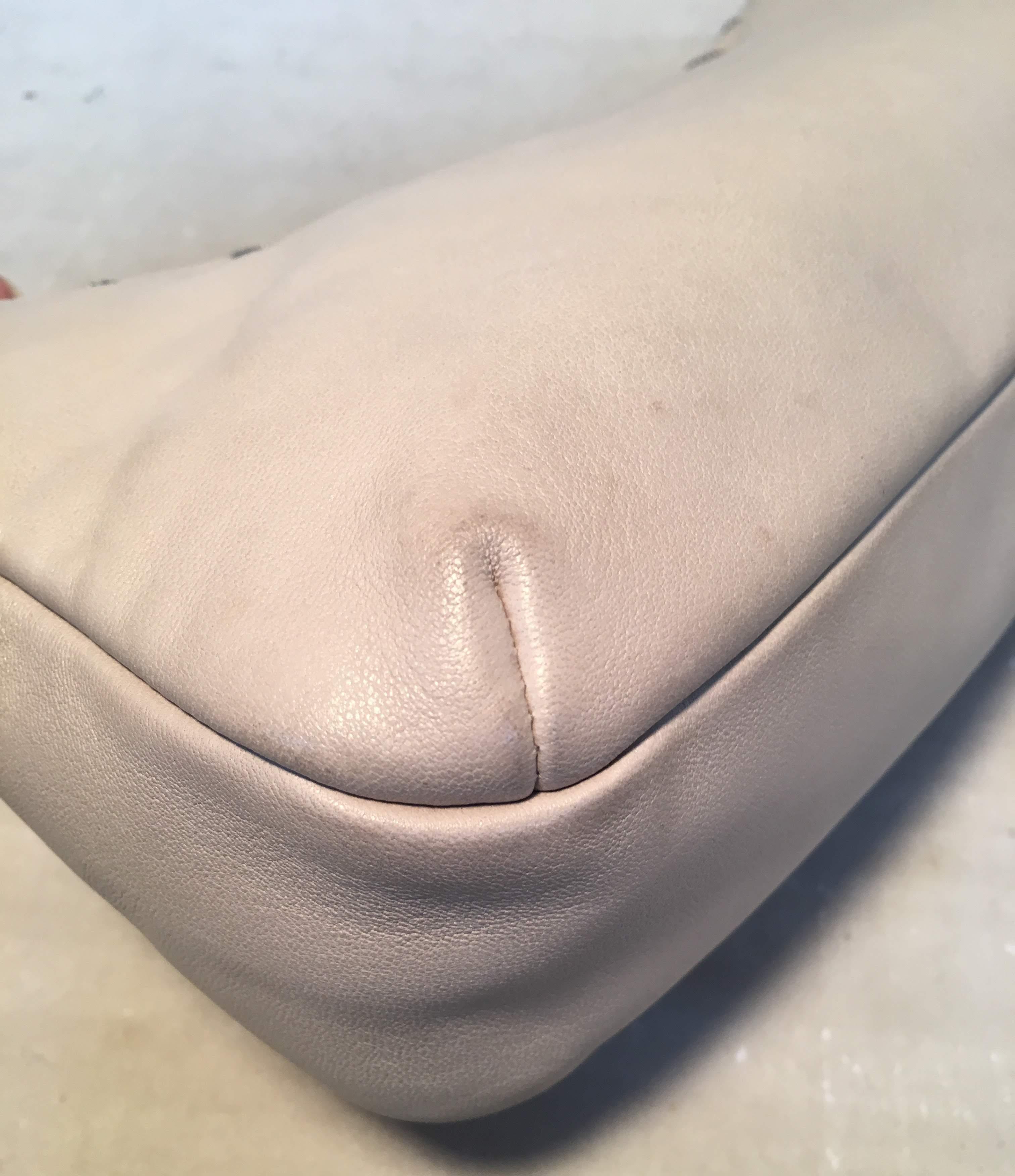 Chanel Beige Leather Chain Stitch Classic Flap Shoulder Bag 4