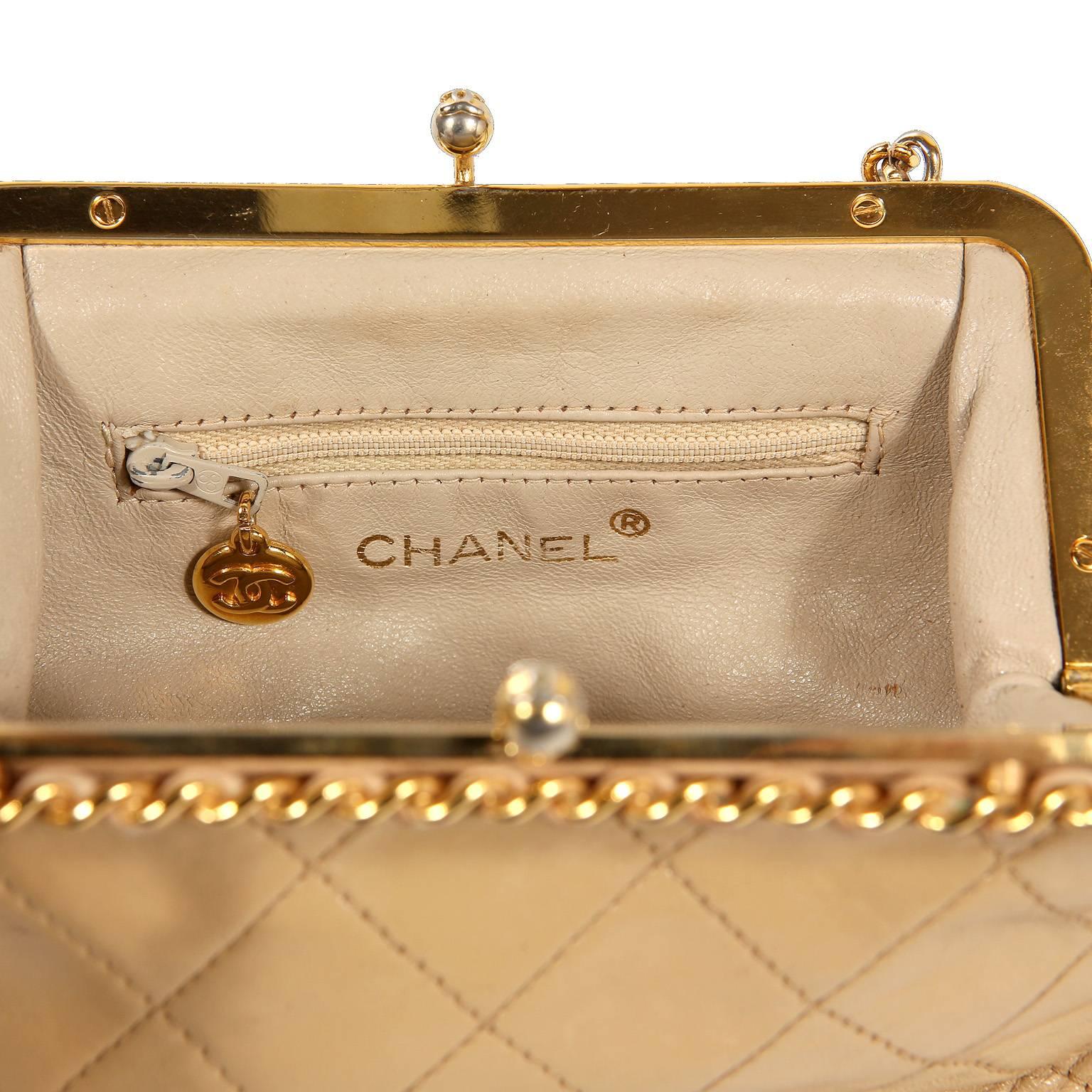 Chanel Beige Leather Kiss Lock Bag 4