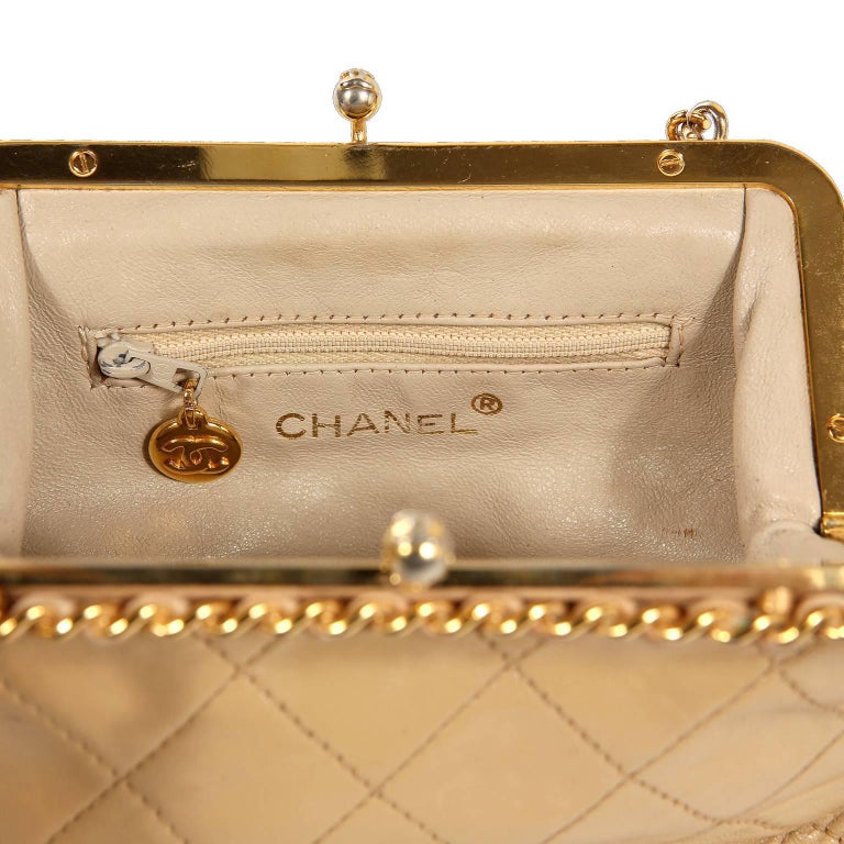 Chanel Beige Leather Kiss Lock Bag at 1stdibs