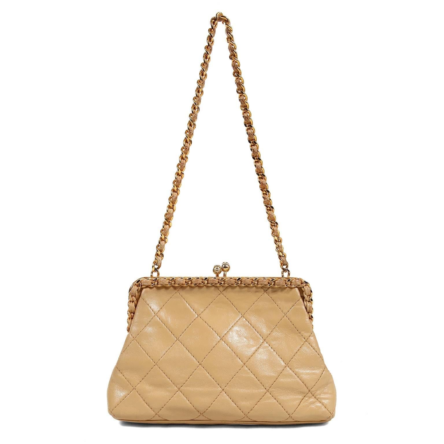 Chanel Beige Leather Kiss Lock Bag 7