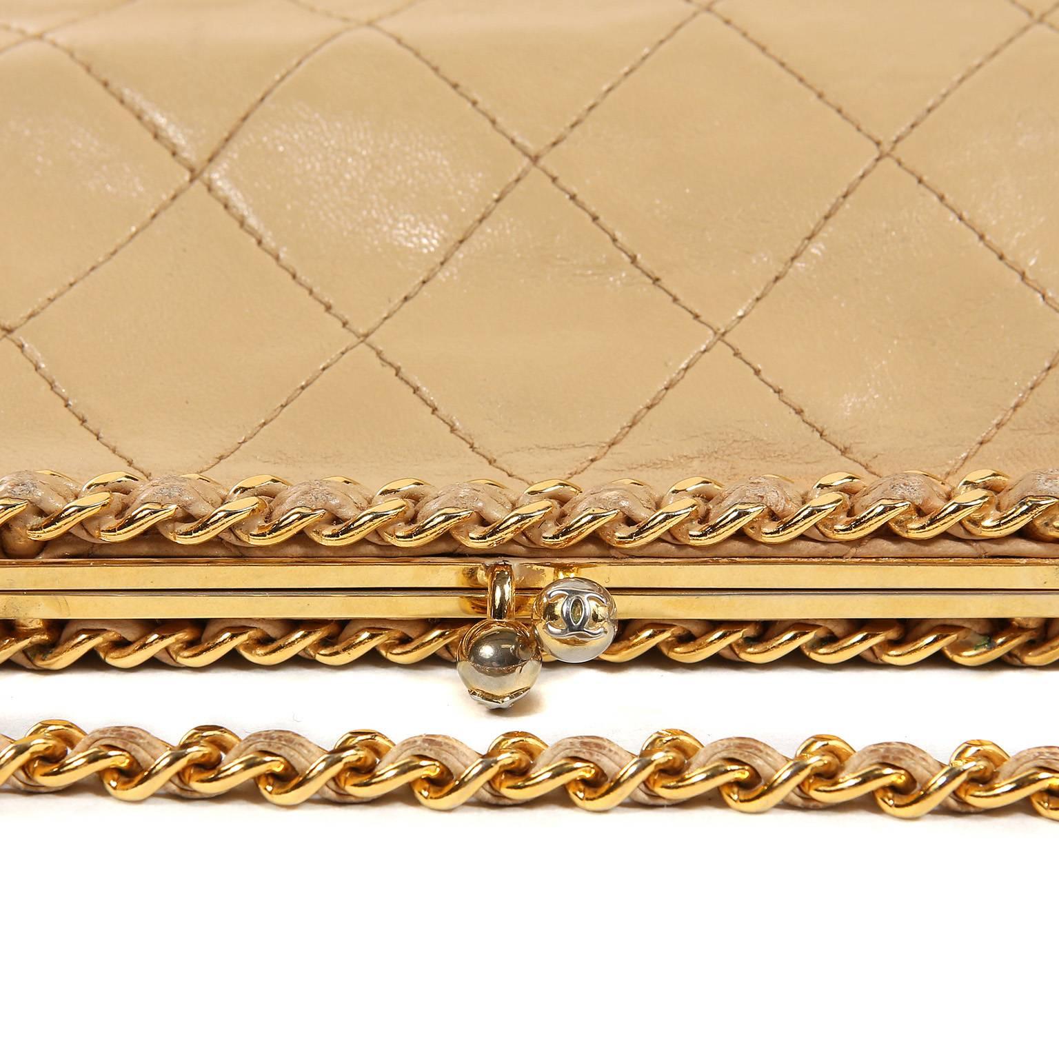 Women's Chanel Beige Leather Kiss Lock Bag