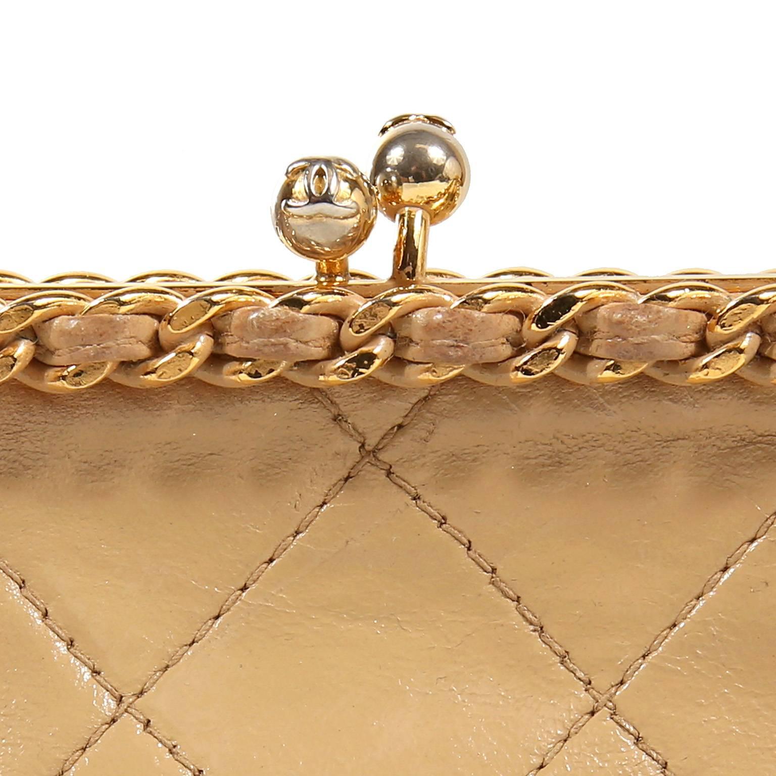 Chanel Beige Leather Kiss Lock Bag 1