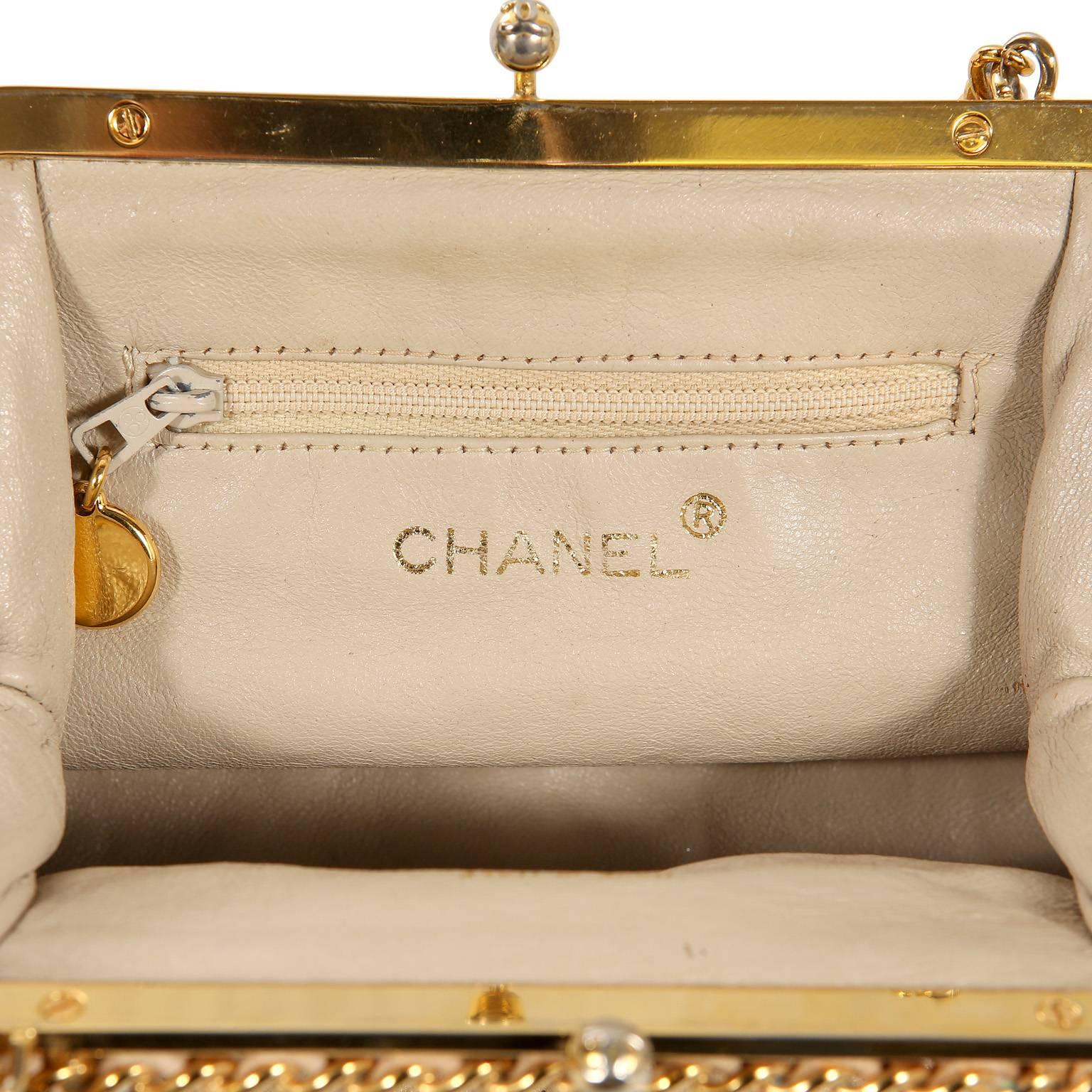Chanel Beige Leather Kiss Lock Bag 2