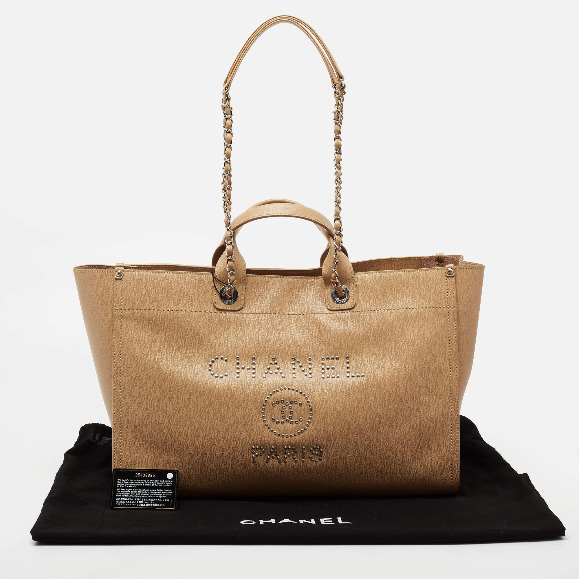 Chanel Beige Leather Large Studded Deauville Tote 2