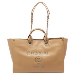 Chanel Beige Leather Large Studded Deauville Tote