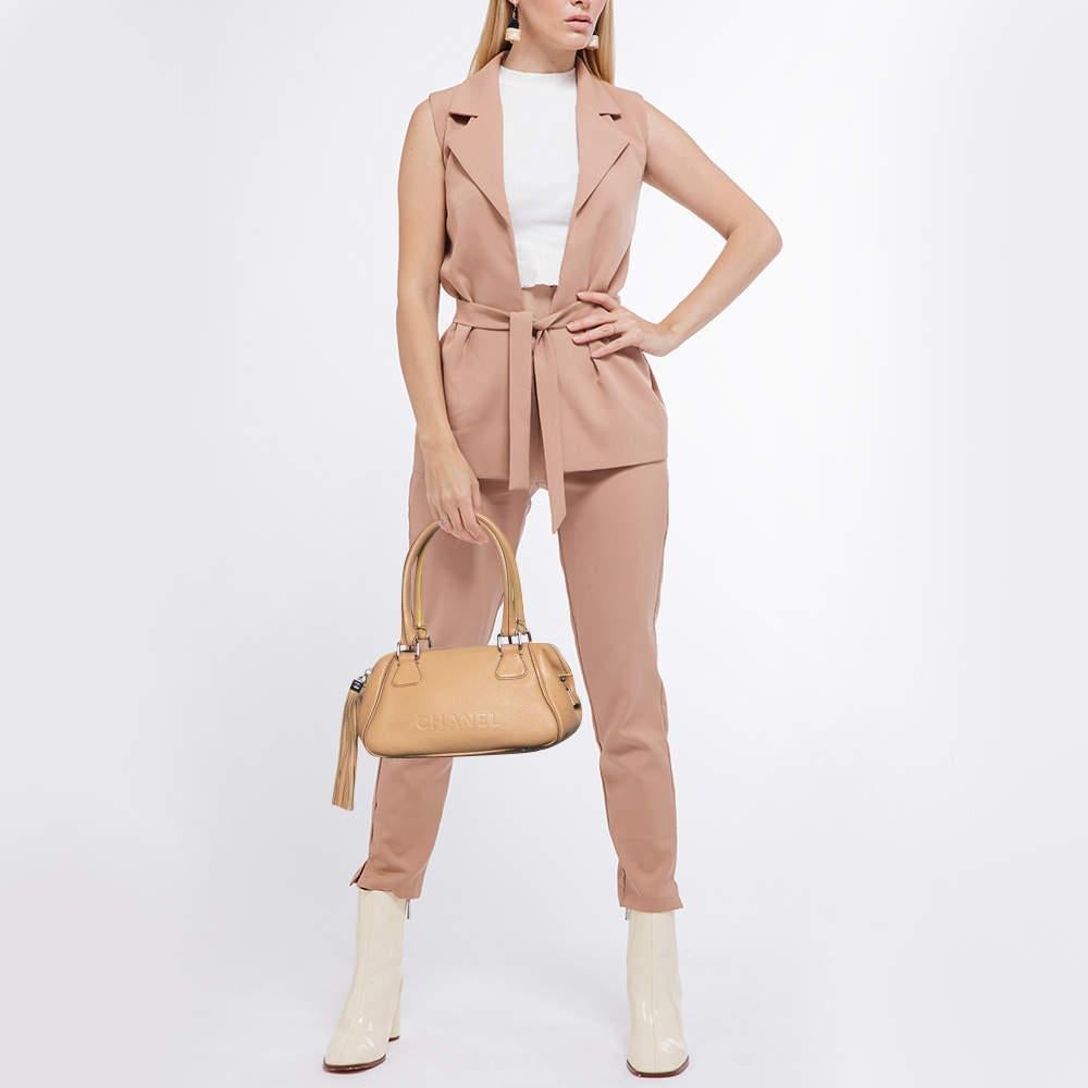 Chanel Beige Leather LAX Tassel Bag In Fair Condition In Dubai, Al Qouz 2