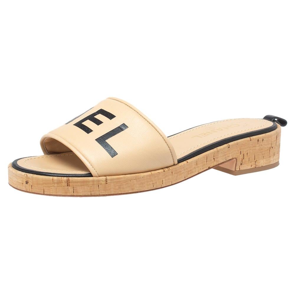 Chanel Cork Slides -4 For Sale on 1stDibs