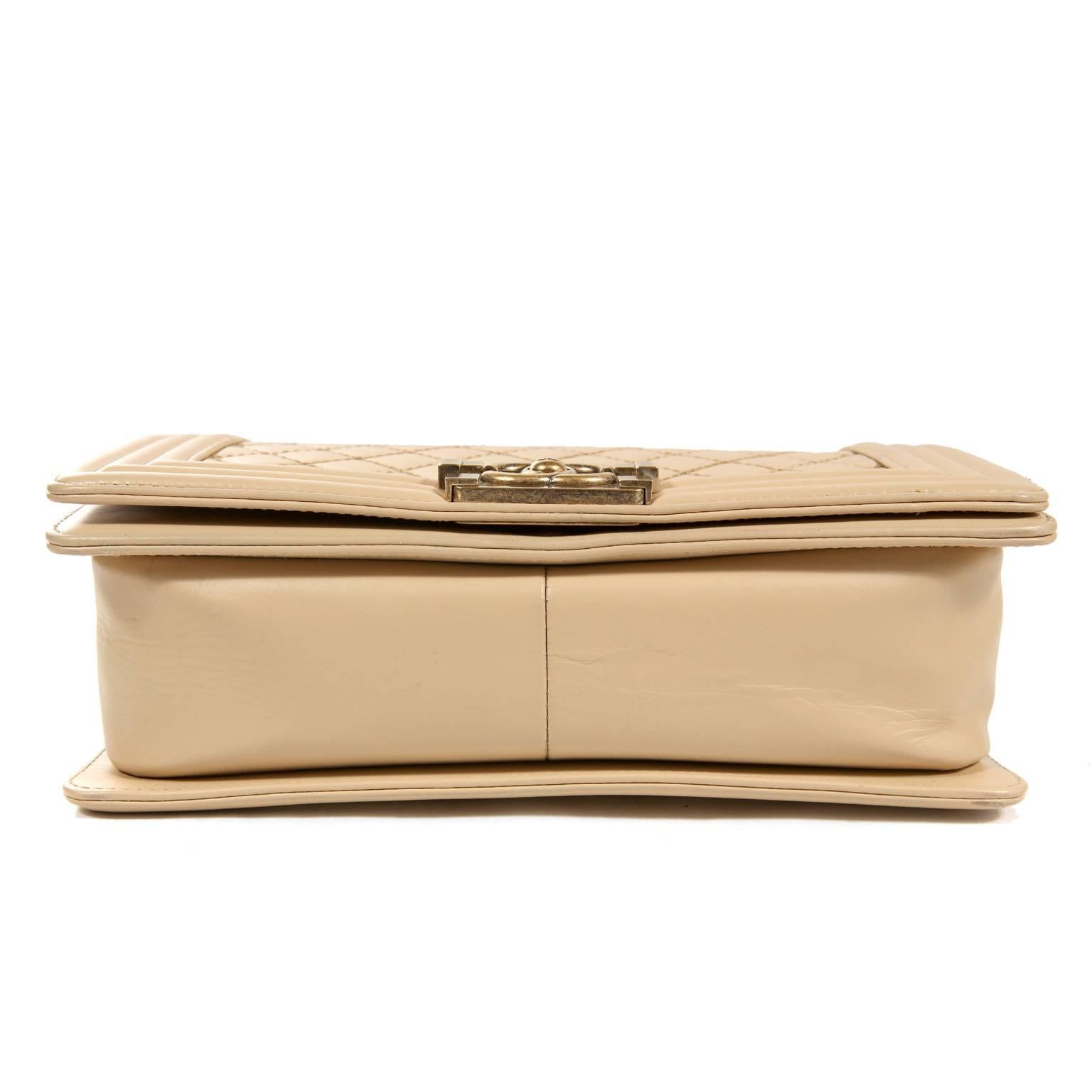 Chanel Beige Leather Medium Boy Bag- Limited Edition In Excellent Condition In Palm Beach, FL